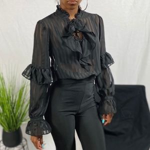 Black Sheer Ruffle Top